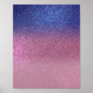 Girly Blue Pink Funkelnd Glitzer Ombre Gradient Poster