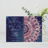 Girly Blue Pink Mandala Floral  Einladung (Stehend Vorderseite)