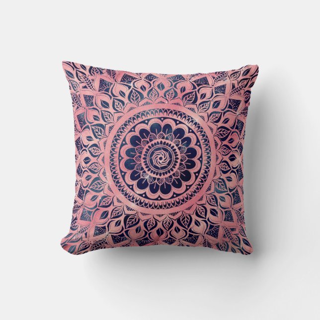 Girly Blue Pink Mandala Floral Kissen (Vorderseite)