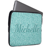 Girly Blue Sparkle Monogram Name Laptopschutzhülle (Vorne Rechts)