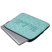 Girly Blue Sparkle Monogram Name Laptopschutzhülle (Vorne Knopf)