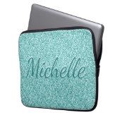 Girly Blue Sparkle Monogram Name Laptopschutzhülle (Vorderseite Links)