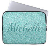 Girly Blue Sparkle Monogram Name Laptopschutzhülle (Vorderseite)