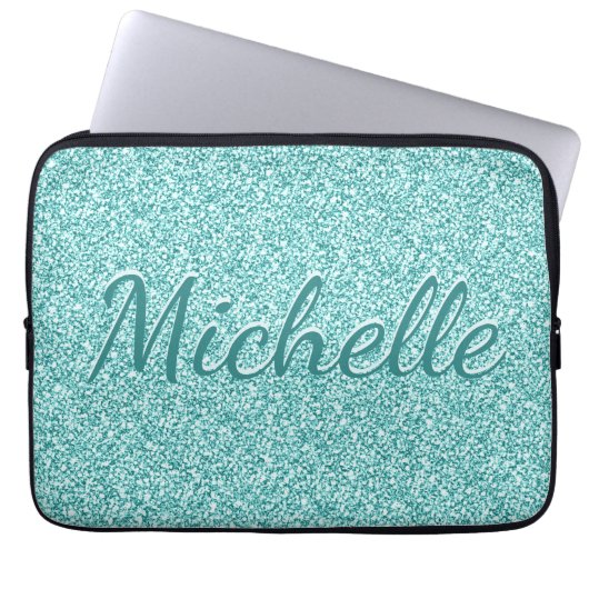 Girly Blue Sparkle Monogram Name Laptopschutzhülle (Vorderseite)