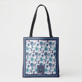 Girly Blue Turquoise Floral Pattern Monogram Tasche (Vorderseite)