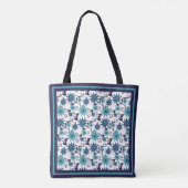 Girly Blue Turquoise Floral Pattern Monogram Tasche (Rückseite)