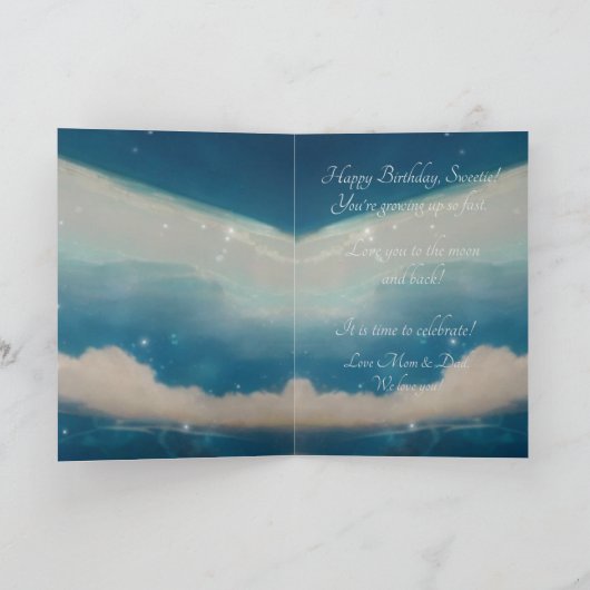 Girly Blue Watercolor Fairy Birthday Card Karte (Innenseite)