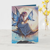 Girly Blue Watercolor Fairy Birthday Card Karte (Gelbe Blume)
