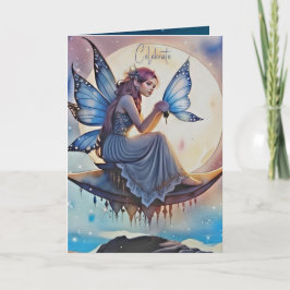 Girly Blue Watercolor Fairy Birthday Card Karte