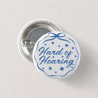 Girly Blue Whimsical Doodle Bow Hard of Hearing Button