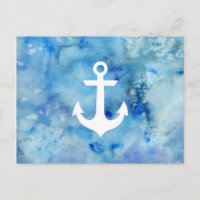Girly Blue White Watercolor Nautical Anchor