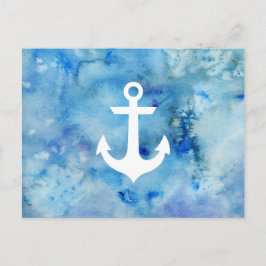 Girly Blue White Watercolor Nautical Anchor Postkarte