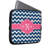 Girly Blue Zickzack Pink Monogram Laptopschutzhülle (Vorne Rechts)