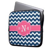 Girly Blue Zickzack Pink Monogram Laptopschutzhülle (Vorderseite Links)