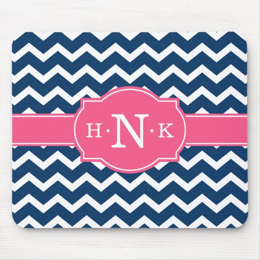 Girly Blue Zickzack Pink Monogram Mousepad (Vorne)