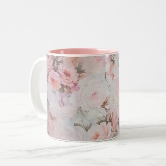Girly Blumen Töne erröten rosa boho Land Zweifarbige Tasse (Vorderseite Links)