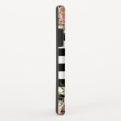 Girly Blumengoldmonogramm-Schwarz-weiße Streifen Case-Mate iPhone Hülle (Hinten/Rechts)