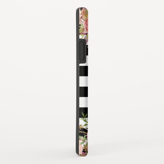 Girly Blumengoldmonogramm-Schwarz-weiße Streifen Case-Mate iPhone Hülle (Hinten/Rechts)