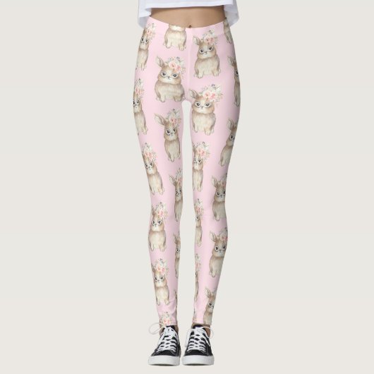 Girly Blumenhäschen-KaninchenWatercolor erröten Leggings (Vorderseite)