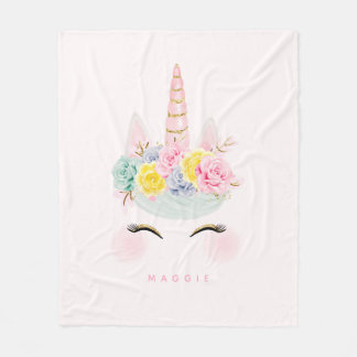 Girly Blumenunicorn-Rosa-Gold personalisiert Fleecedecke