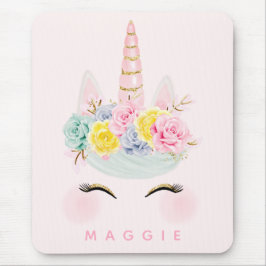 Girly Blumenunicorn-Rosa-Gold personalisiert Mousepad