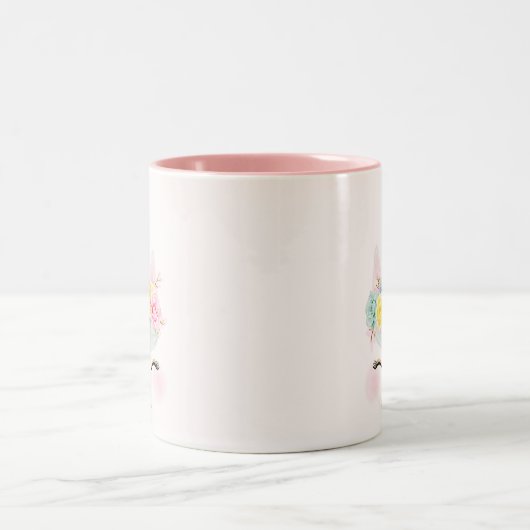 Girly Blumenunicorn-Rosa-Gold personalisiert Zweifarbige Tasse (Mittel)