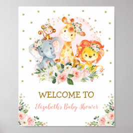 Girly Blush Floral Jungle Animals Safari Wild One Poster