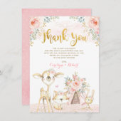 Girly Blush Gold Floral Woodland Babydusche Dankeskarte (Vorne/Hinten)