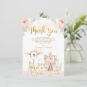 Girly Blush Gold Floral Woodland Babydusche Dankeskarte (Stehend Vorderseite)