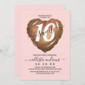 Girly Blush Gold Glitzer Herzballon Sweet 16 Einladung (Vorne/Hinten)