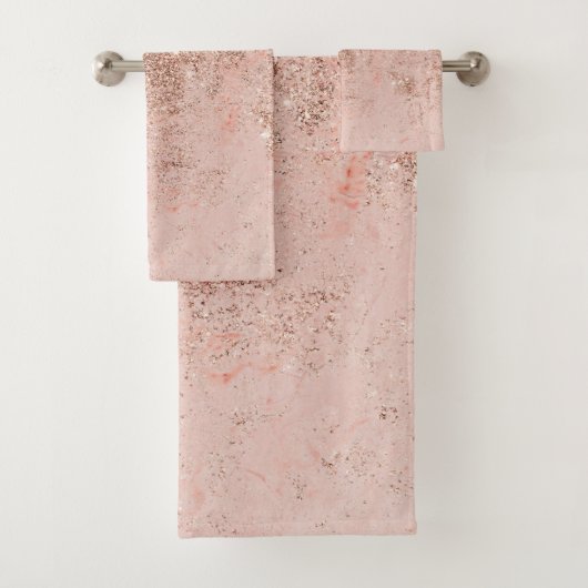 Girly-Blush Korallen Imitate Rose Glitzer Marmor Badhandtuch Set (Insitu)