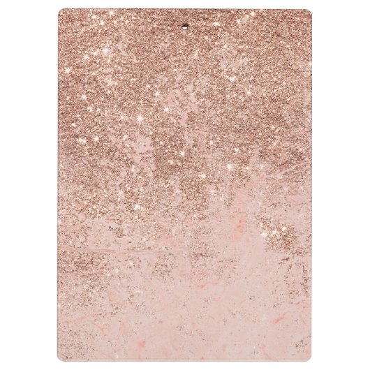 Girly-Blush Korallen Imitate Rose Glitzer Marmor Klemmbrett (Rückseite)