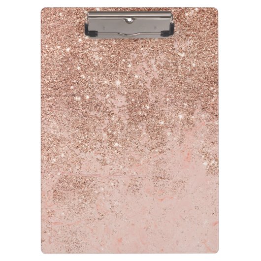 Girly-Blush Korallen Imitate Rose Glitzer Marmor Klemmbrett (Vorderseite)