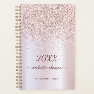 Girly Blush Metall Roségold Glitter Monogramm 2023 Planer