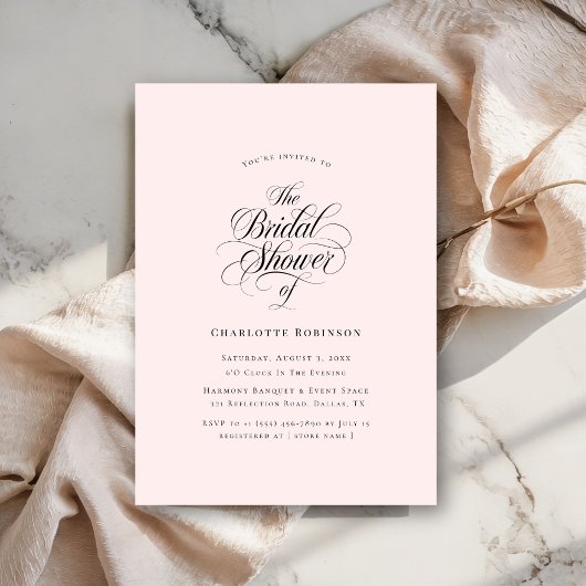 Girly Blush Pink Boho Wedding Script Brautparty Einladung