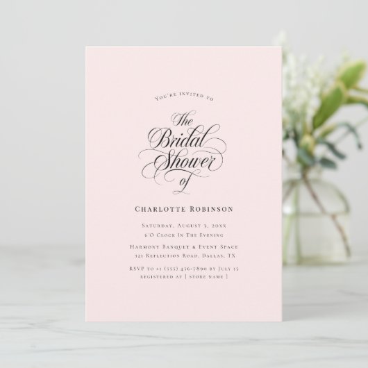 Girly Blush Pink Boho Wedding Script Brautparty Einladung (Stehend Vorderseite)