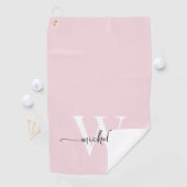 Girly Blush Pink Elegante Monogram Name Script Golfhandtuch (Insitu)