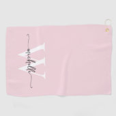 Girly Blush Pink Elegante Monogram Name Script Golfhandtuch (Horizontal)