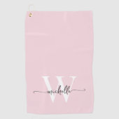 Girly Blush Pink Elegante Monogram Name Script Golfhandtuch (Vorderseite)