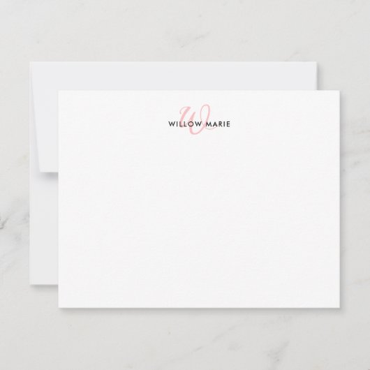 Girly Blush Pink Elegante Script Monogram Mitteilungskarte (Vorderseite)