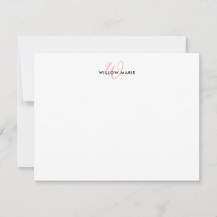 Girly Blush Pink Elegante Script Monogram Mitteilungskarte