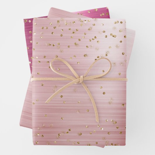 Girly Blush Pink Glam Gold Sparkle Confetti Geschenkpapier Set (Beispiel)