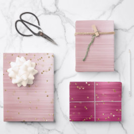 Girly Blush Pink Glam Gold Sparkle Confetti Geschenkpapier Set