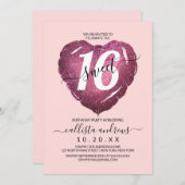 Girly Blush Pink Glitzer Herzballon Sweet 16 Einladung (Vorne/Hinten)