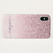 Girly Blush Pink Glitzer Marmorskriptname Case-Mate iPhone Hülle (Rückseite (Horizontal))