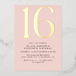 Girly Blush Pink & Gold | Glam Sweet 16th Birthday Folieneinladung