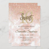 Girly Blush Pink Gold Glitzer Sparkle Sweet 16 Einladung (Vorne/Hinten)