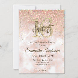 Girly Blush Pink Gold Glitzer Sparkle Sweet 16 Einladung