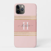 Girly Blush Pink Gold Monogram Strip Case-Mate iPhone Hülle (Rückseite)