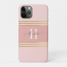 Girly Blush Pink Gold Monogram Strip